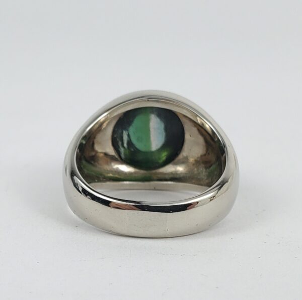 14k White Gold 10ctw Green Tourmaline Cabochon Mens Ring 10.75'' - Image 8