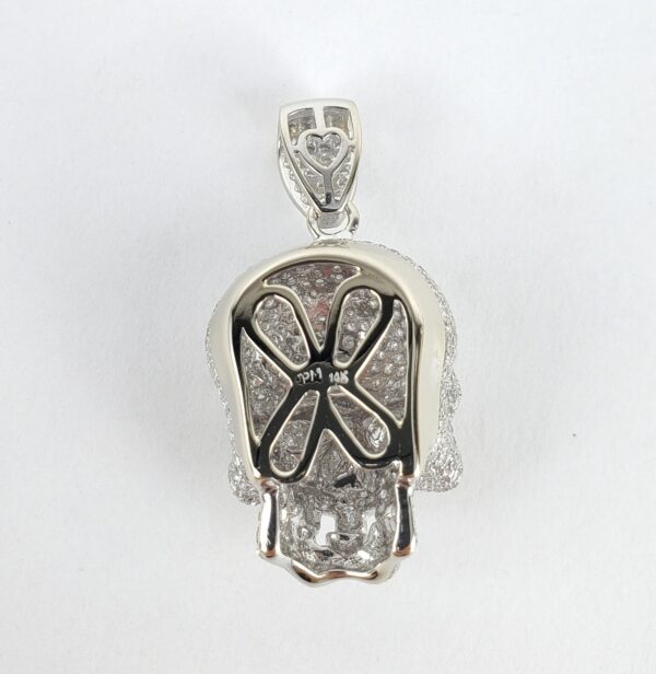 14k White Gold 2.40ctw Pave Diamond 3D Skull Cluster Drop Dangle Pendant - Image 11