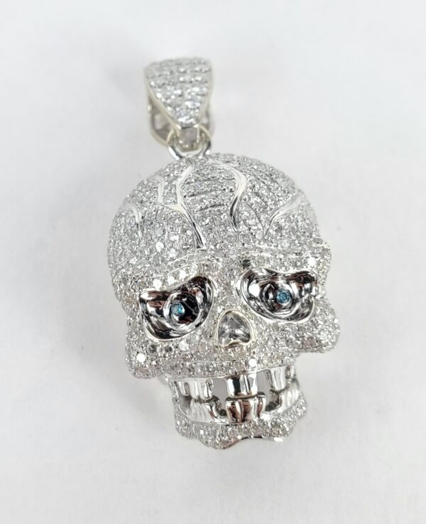 14k White Gold 2.40ctw Pave Diamond 3D Skull Cluster Drop Dangle Pendant - Image 4