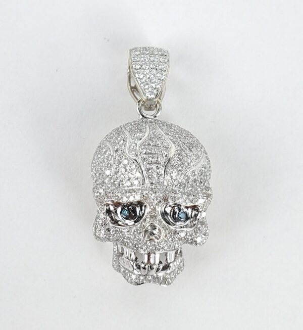 14k White Gold 2.40ctw Pave Diamond 3D Skull Cluster Drop Dangle Pendant - Image 5