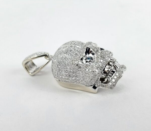 14k White Gold 2.40ctw Pave Diamond 3D Skull Cluster Drop Dangle Pendant - Image 6