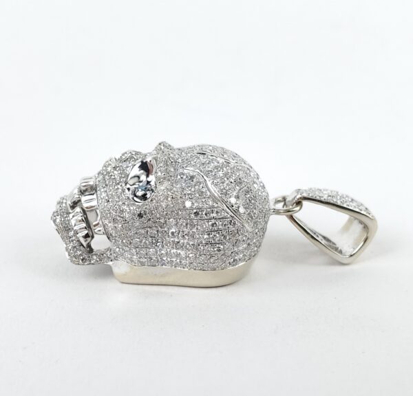 14k White Gold 2.40ctw Pave Diamond 3D Skull Cluster Drop Dangle Pendant - Image 7