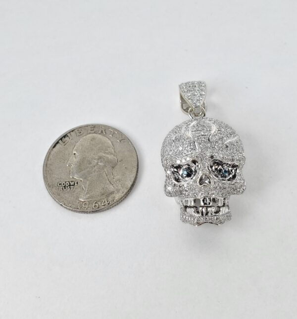 14k White Gold 2.40ctw Pave Diamond 3D Skull Cluster Drop Dangle Pendant - Image 10