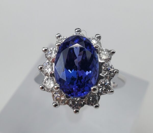 14k White Gold 4.94ct Tanzanite Diamond Halo Cocktail Dinner Ring 6.75'' - Image 3