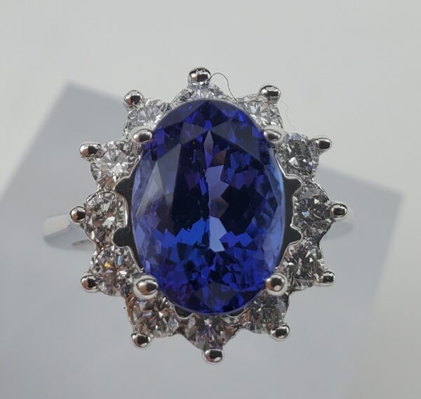 14k White Gold 4.94ct Tanzanite Diamond Halo Cocktail Dinner Ring 6.75'' - Image 4