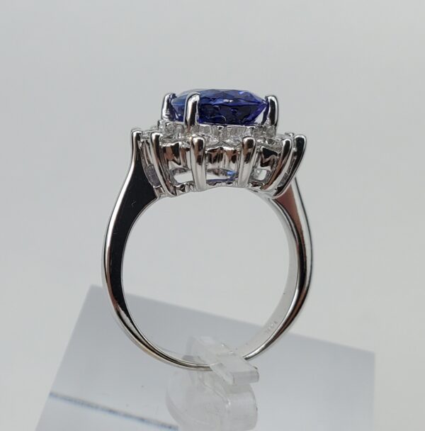 14k White Gold 4.94ct Tanzanite Diamond Halo Cocktail Dinner Ring 6.75'' - Image 7