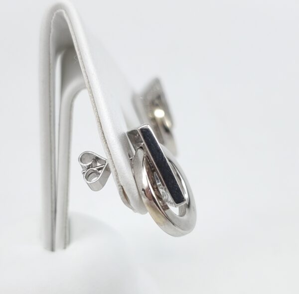 14k White Gold .60ctw Natural Diamond Interlocking Square Circle Art Earrings - Image 5