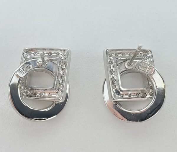 14k White Gold .60ctw Natural Diamond Interlocking Square Circle Art Earrings - Image 7