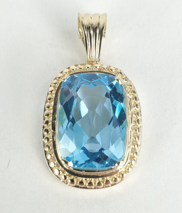14k Yellow Gold 16ctw Blue Topaz Enhancer Drop Dangle Dangling Pendant 1 3/8'' - Image 3