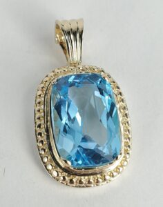 14k Yellow Gold 16ctw Blue Topaz Enhancer Drop Dangle Dangling Pendant 1 3/8''