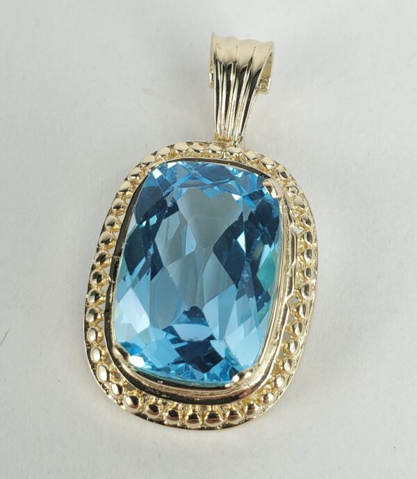 14k Yellow Gold 16ctw Blue Topaz Enhancer Drop Dangle Dangling Pendant 1 3/8'' - Image 4