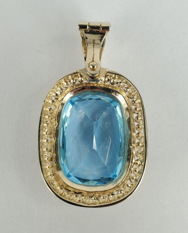 14k Yellow Gold 16ctw Blue Topaz Enhancer Drop Dangle Dangling Pendant 1 3/8'' - Image 5