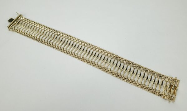 14k Yellow Gold 25mm Wide Open Work Unique Custom Bracelet 8.25'' - Image 3