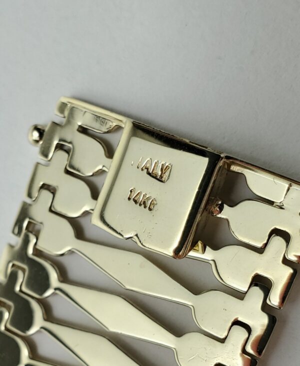 14k Yellow Gold 25mm Wide Open Work Unique Custom Bracelet 8.25'' - Image 9