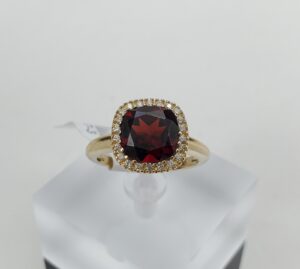 14k Yellow Gold 3.50ctw Garnet Diamond Halo Cocktail Ring Signed Ash