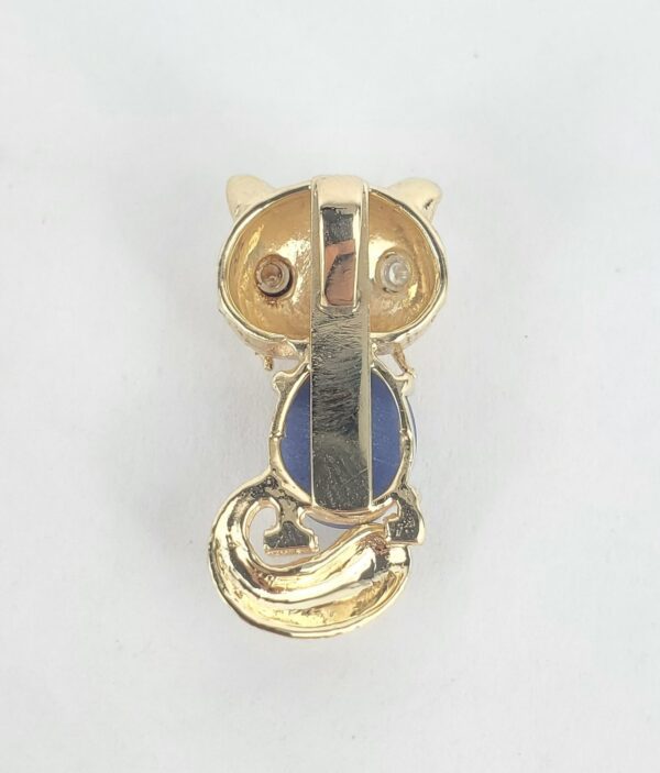 14k Yellow Gold 4.09ctw Lab Grown Blue Star Sapphire Diamond Cat Drop Pendant - Image 5