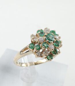 14k Yellow Gold .94ctw Natural Emerald Diamond Cocktail Dinner Ring 6-6.25''