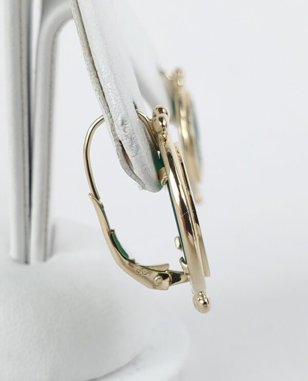 14k Yellow Gold Green Stone Intaglio Leverback Drop Earrings 7/8'' - Image 6