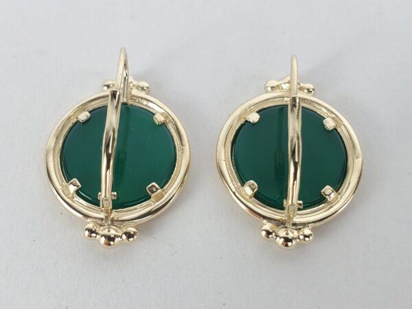 14k Yellow Gold Green Stone Intaglio Leverback Drop Earrings 7/8'' - Image 7