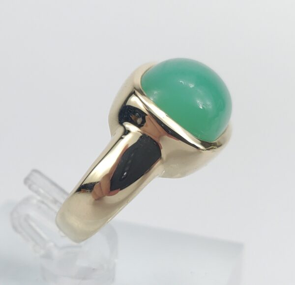 14k Yellow Gold Nabco Chrysoprase Cabochon Solitaire Cocktail Ring 5'' - Image 5