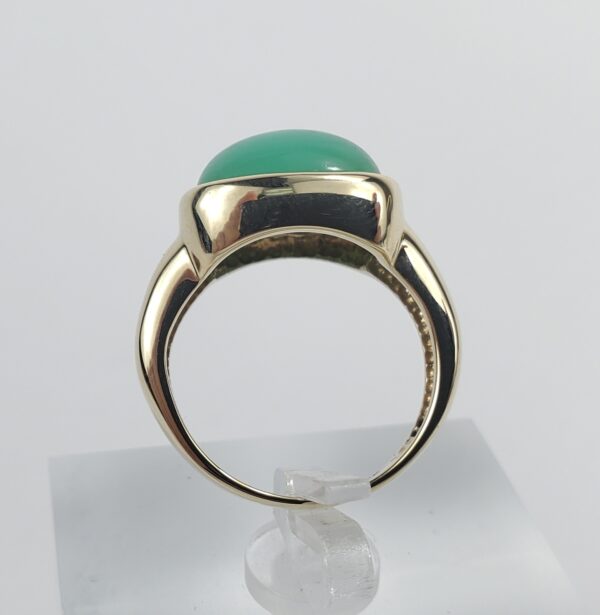 14k Yellow Gold Nabco Chrysoprase Cabochon Solitaire Cocktail Ring 5'' - Image 7