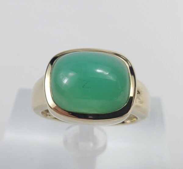 14k Yellow Gold Nabco Chrysoprase Cabochon Solitaire Cocktail Ring 5''