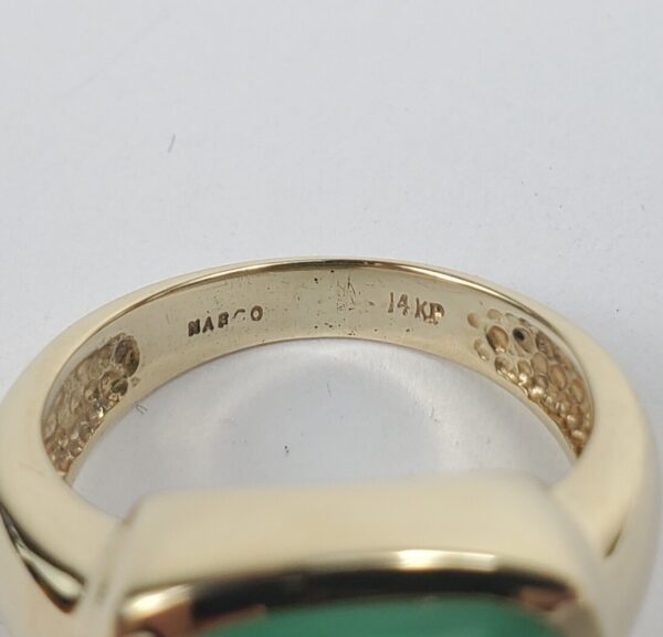 14k Yellow Gold Nabco Chrysoprase Cabochon Solitaire Cocktail Ring 5'' - Image 10