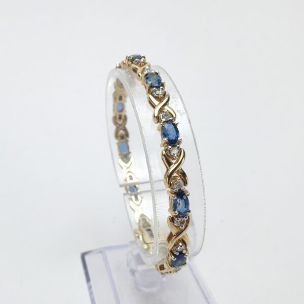 14k Yellow Gold Natural Blue Sapphire Diamond X Link Infinity Tennis Bracelet - Image 4