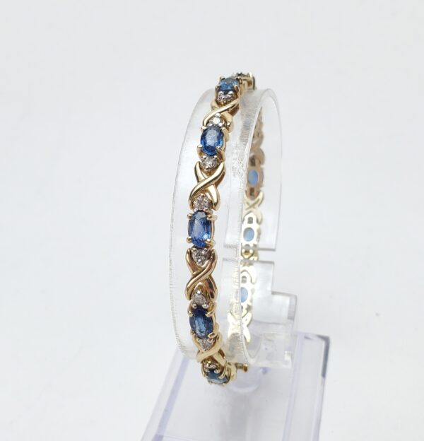 14k Yellow Gold Natural Blue Sapphire Diamond X Link Infinity Tennis Bracelet - Image 6