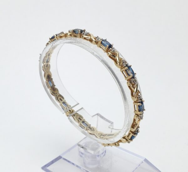 14k Yellow Gold Natural Blue Sapphire Diamond X Link Infinity Tennis Bracelet - Image 7