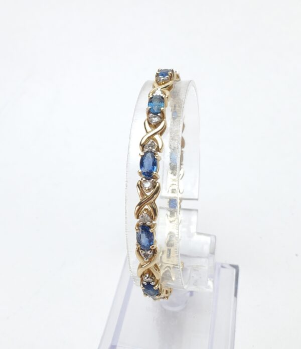14k Yellow Gold Natural Blue Sapphire Diamond X Link Infinity Tennis Bracelet