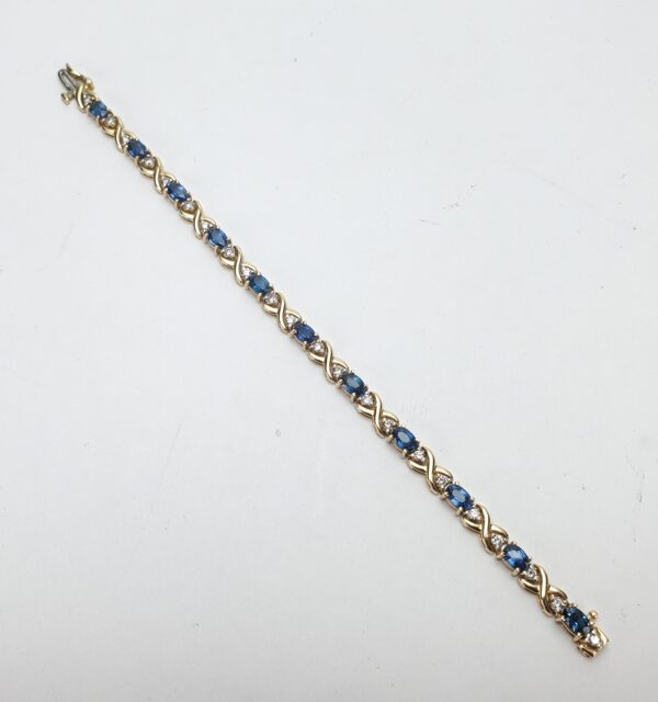14k Yellow Gold Natural Blue Sapphire Diamond X Link Infinity Tennis Bracelet - Image 8