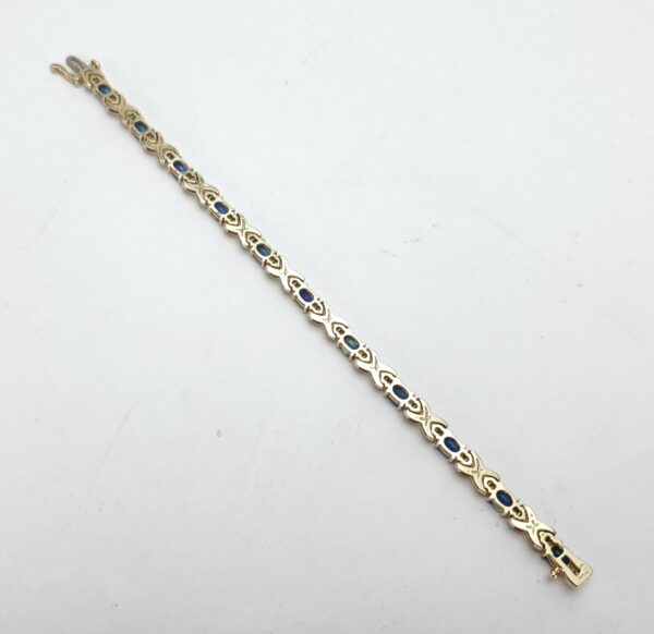 14k Yellow Gold Natural Blue Sapphire Diamond X Link Infinity Tennis Bracelet - Image 9