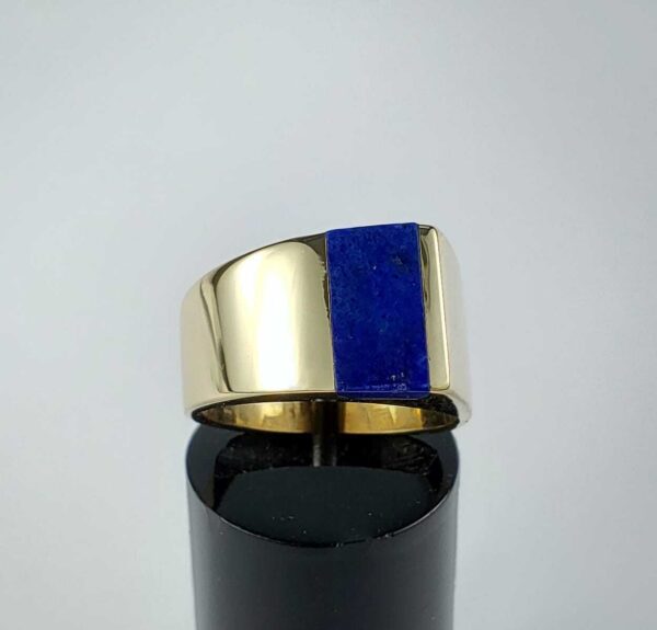14k Yellow Gold Natural Lapis Lazuli Mens Unisex 11mm Wide Band Ring 6.5'' - Image 3