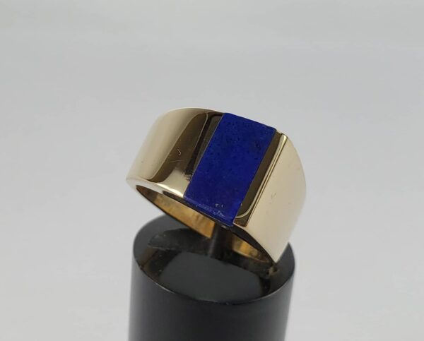 14k Yellow Gold Natural Lapis Lazuli Mens Unisex 11mm Wide Band Ring 6.5'' - Image 4