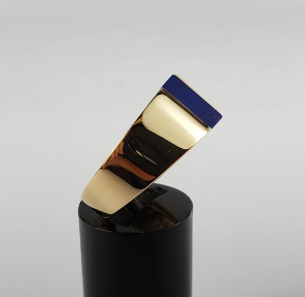 14k Yellow Gold Natural Lapis Lazuli Mens Unisex 11mm Wide Band Ring 6.5'' - Image 5