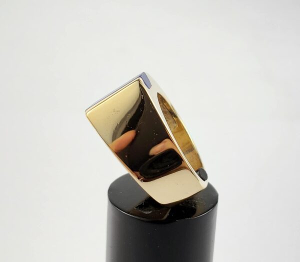 14k Yellow Gold Natural Lapis Lazuli Mens Unisex 11mm Wide Band Ring 6.5'' - Image 7