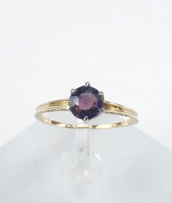 14k Yellow Gold Vintage Purple Garnet Doublet Solitaire Engagement Style Ring - Image 3