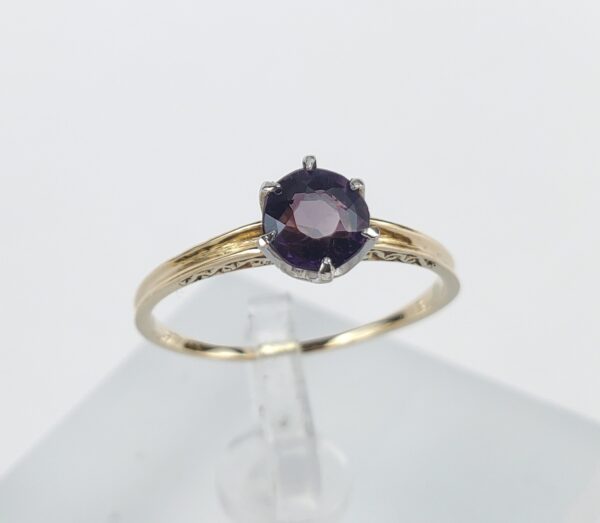 14k Yellow Gold Vintage Purple Garnet Doublet Solitaire Engagement Style Ring - Image 4