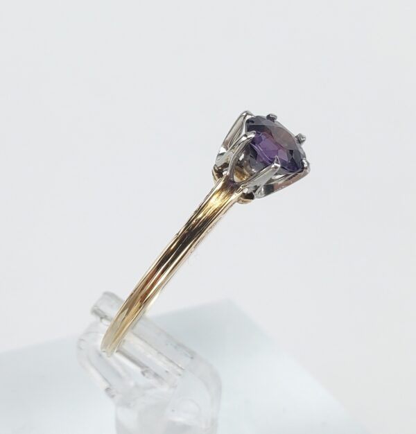 14k Yellow Gold Vintage Purple Garnet Doublet Solitaire Engagement Style Ring - Image 5