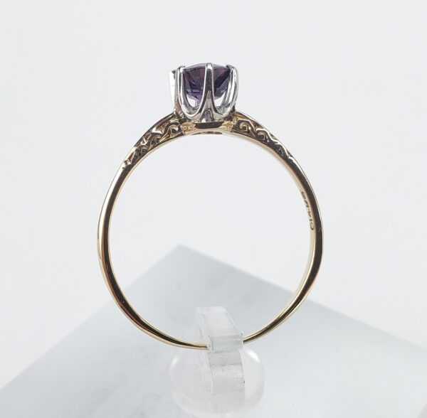 14k Yellow Gold Vintage Purple Garnet Doublet Solitaire Engagement Style Ring - Image 7