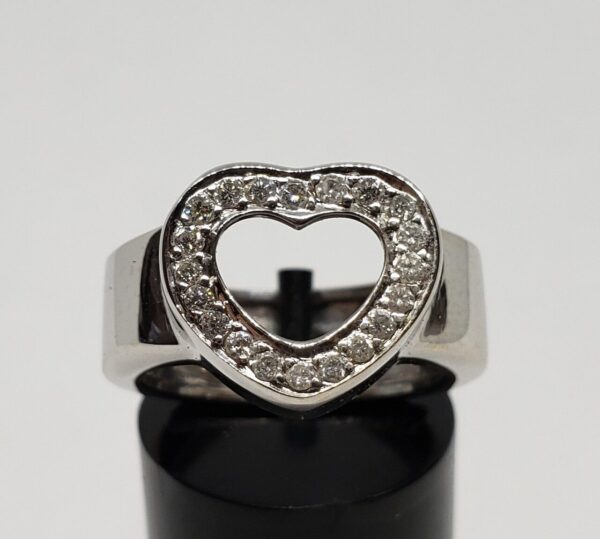 18k White Gold Open Heart Diamond Accent Thick Shank Anniversary Promise Ring - Image 3
