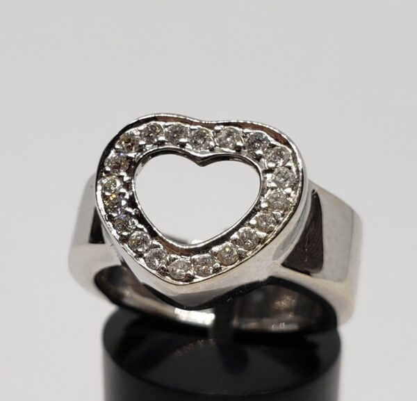 18k White Gold Open Heart Diamond Accent Thick Shank Anniversary Promise Ring - Image 4