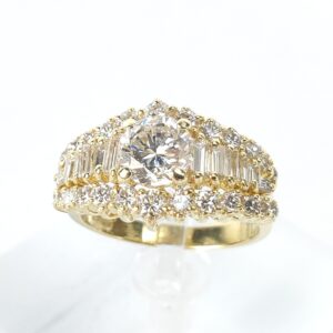 18k Yellow Gold 2.25ct 1ct Round Diamond Baguette Engagement Ring Band Ring 6.5'