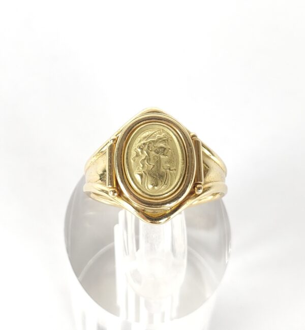18k Yellow Gold Cameo Aphrodite Love Beauty Cigar Band Cuff Ring 6.5'' Italy - Image 3