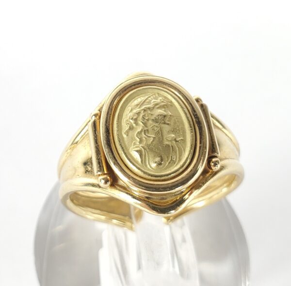 18k Yellow Gold Cameo Aphrodite Love Beauty Cigar Band Cuff Ring 6.5'' Italy - Image 4