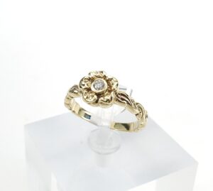 18k Yellow Gold Natural Diamond Flower Braid Vine Ring ZDNY 6'' Sizable