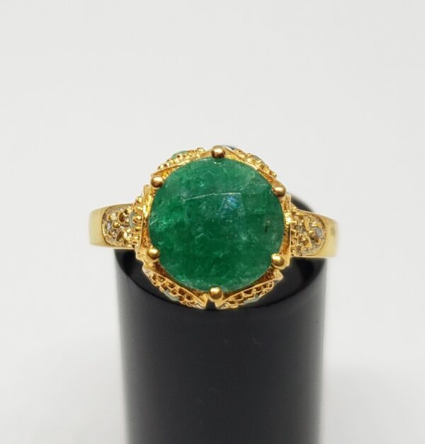 925 Sterling Silver Gold Tone Emerald Diamond Granulated Ring India 7.25'' - Image 3