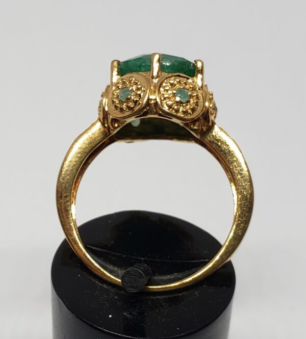 925 Sterling Silver Gold Tone Emerald Diamond Granulated Ring India 7.25'' - Image 5