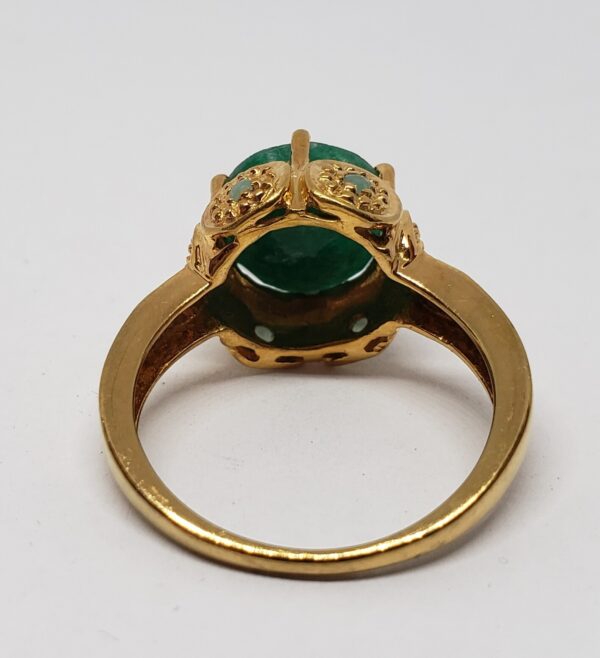 925 Sterling Silver Gold Tone Emerald Diamond Granulated Ring India 7.25'' - Image 6